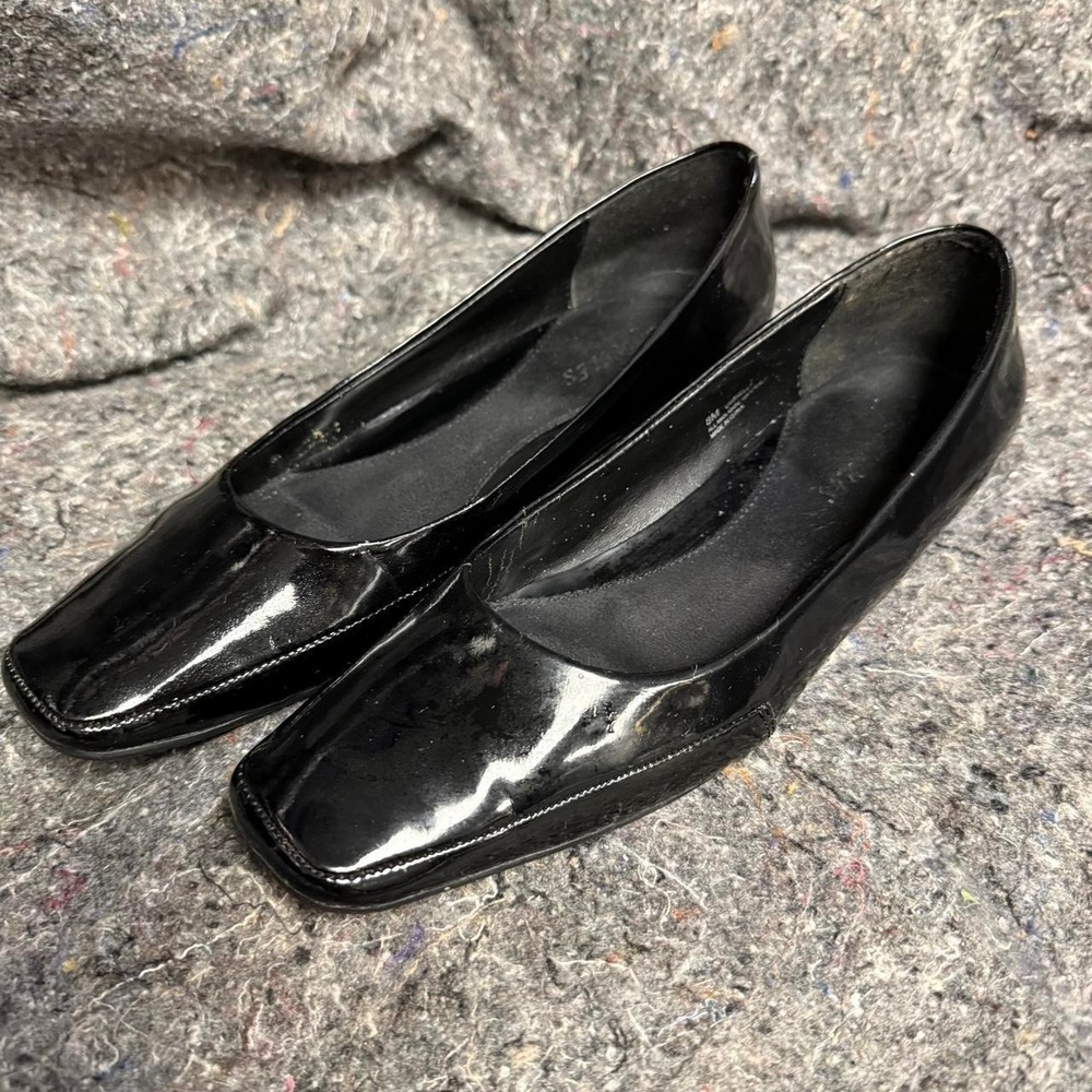 Aerosoles Umbrella Black Patent Square Toe Wedge Flats Shoes Womens 8M